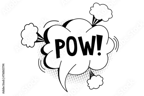 Pow bubble speech comic expression frame cartoon doodle isolated on white background. Boom explode effect, halftone decoration,