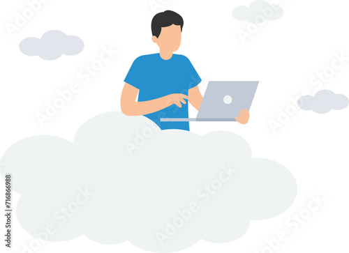 Work anywhere anytime, hybrid work or flexible hours for employee choice to choose where and when to work, Working remotely with laptop in cocktail glass

