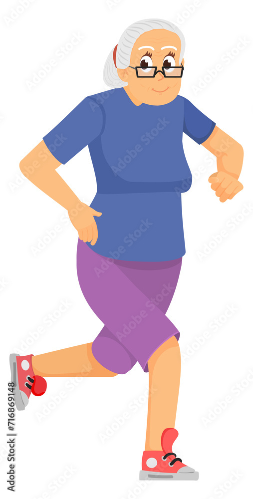 Jogging old woman. Happy active senior lifestyle