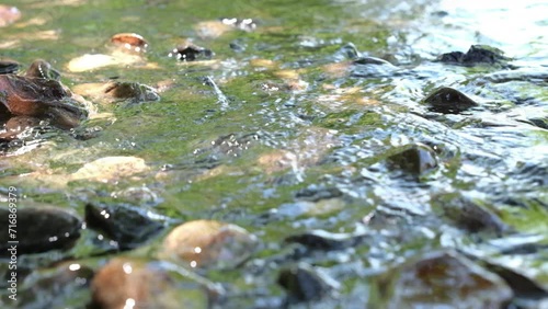 A Close-Up Slow Motion Journey of Waves, Rocks, and Bubbles Along the Shoreline
