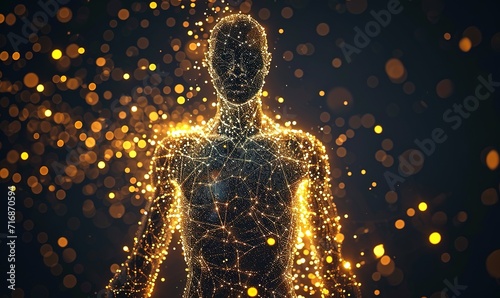 Print op canvas Healthcare, human body hologram with full body scan, bones, organs, joints, brain in futuristic HUD style