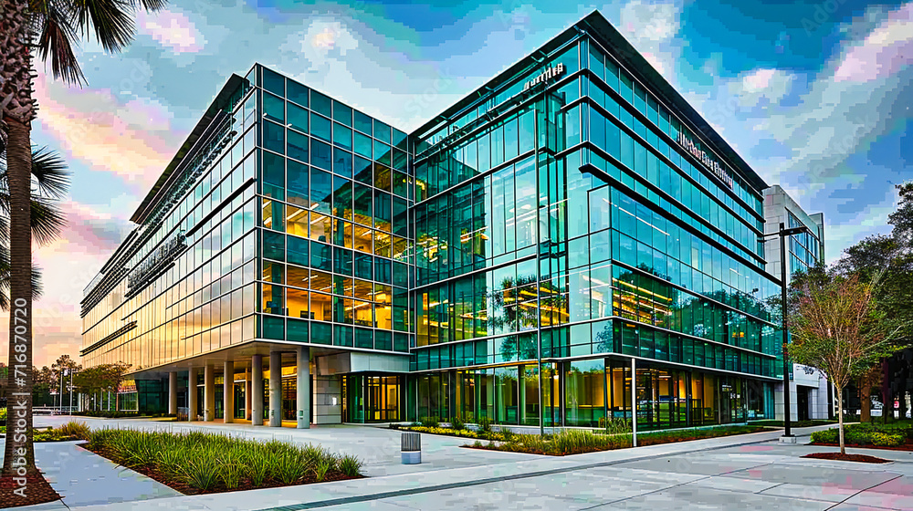 Obraz premium Modern Campus Architecture: A Blend of Business and Education in a Contemporary Urban Setting