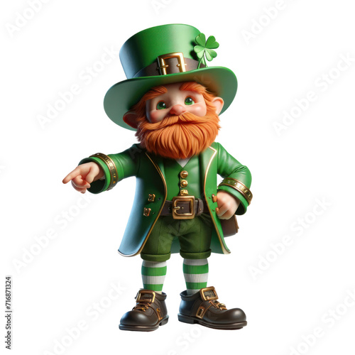 Leprechaun celebrating St Patrick's Day ,3D rendering png ,isolated on a transparent background