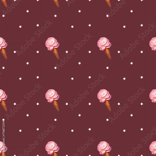 Ice cream, cone seamless pattern design . Ice cream illustration background.