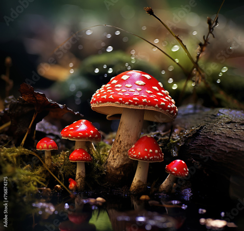 fly agaric mushroom on the forest 