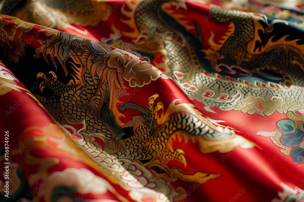 Bhutan traditional silk fabric with dragon pattern