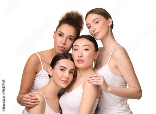 Beautiful young women with healthy skin on white background