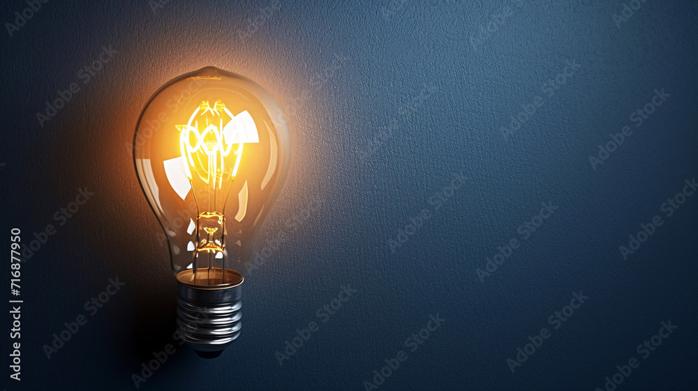 Glowing light bulb. Bright idea business concept, isolated with copy space. Dark blue background. Glowing light bulb. Bright idea business concept, isolated with copy space. Dark blue background.
