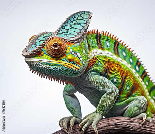 chameleon green lizard   close up   isolated 