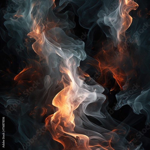 Tongues of white and gold fire on clear black background, white and gold flames and sparks background design