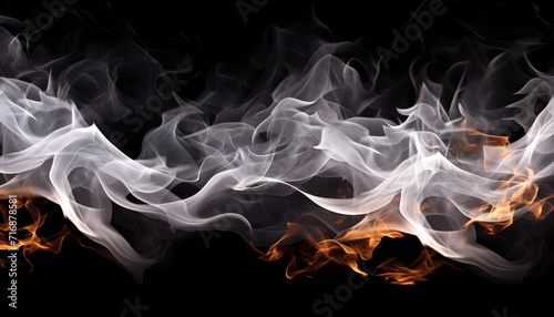 Tongues of white and gold fire on clear black background, white and gold flames and sparks background design