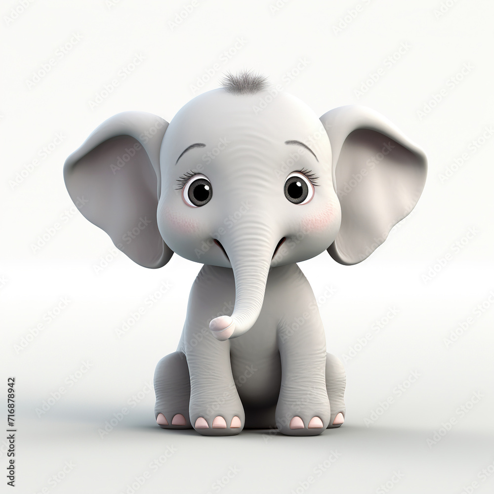 3d cute baby elephant cartoon character isolated on white 
