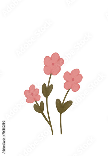Simple pink flower with leaves