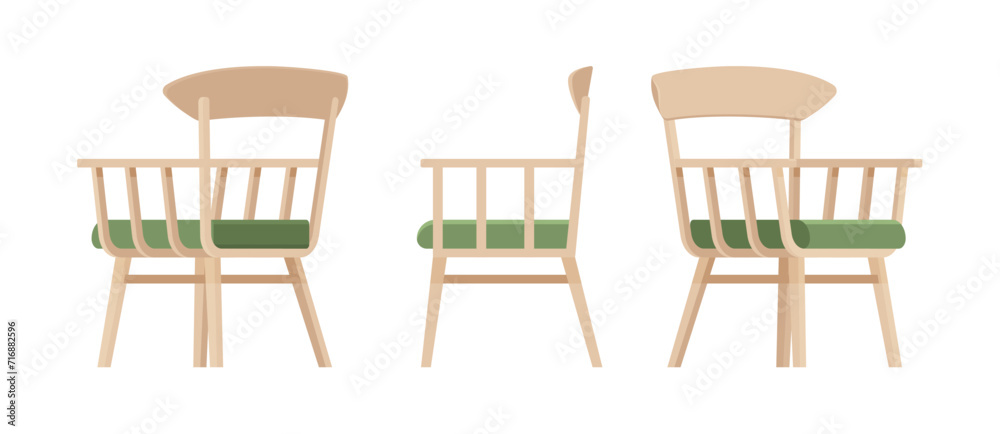 Wooden armchair, living room, patio bistro beige set. Garden, balcony, terrace lounge zone, outdoor cozy seating. Vector flat style cartoon home, office furniture objects isolated on white background Wooden armchair, living room, patio bistro beige set. Garden, balcony, terrace lounge zone, outdoor cozy seating. Vector flat style cartoon home, office furniture objects isolated on white background