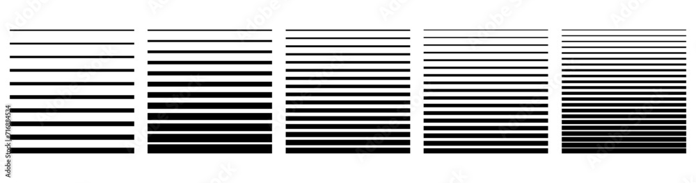 Halftone black horizontal stripes set. Abstract fade background collection. Vector illustration. - obrazy, fototapety, plakaty 