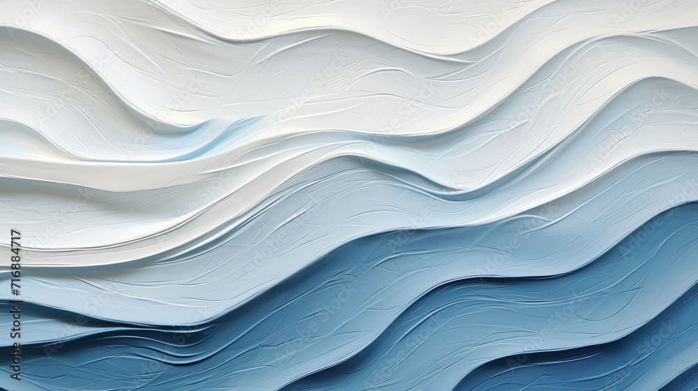 texture of an blue painting surface, in the style of light gray and white, sculpted, large canvas paintings, flowing forms, close-up, light gray
