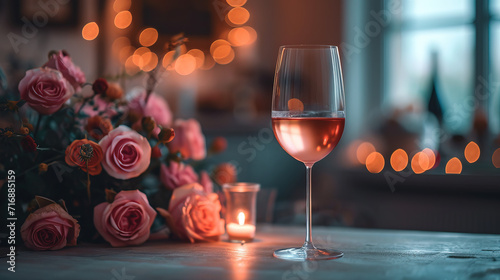 A wine glass amid roses is pure elegance. The slender stem cradles indulgence, mirroring the passion of blossoms. Sipping becomes a dance of flavors, a poetic communion with a floral symphony. Love photo