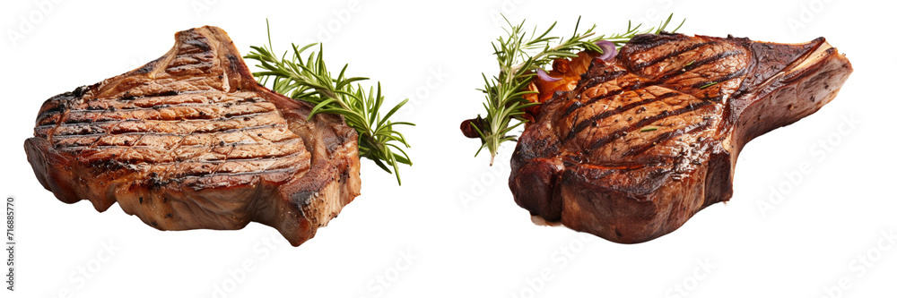 Set Of A high detailed product photo of grilled bone steak on A Transparent Background