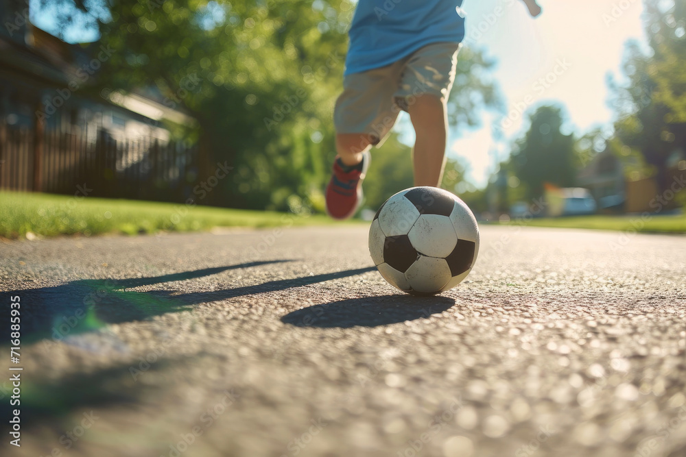 Fototapeta premium Street Soccer Bliss: Kid in the Zone