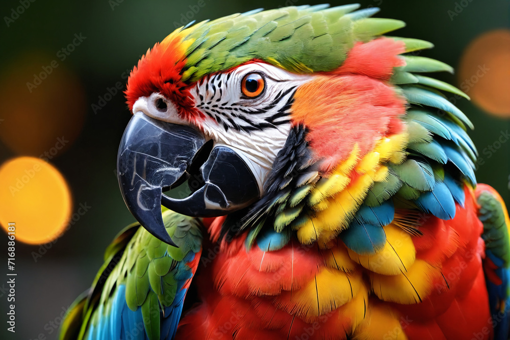 Close-up portrait of a beautiful colorful parrot with vibrant feathers