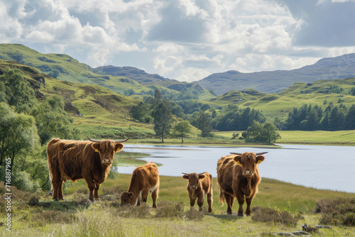 Highland Cow Family in Scotland's Hinterland © Venka
