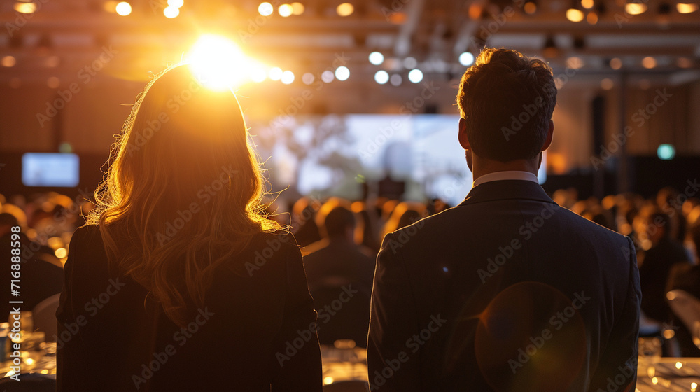 A behind-the-scenes shot of event organizers coordinating logistics and ensuring the smooth flow of a business conference A behind-the-scenes shot of event organizers coordinating logistics and ensuring the smooth flow of a business conference