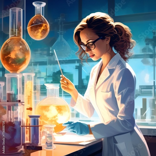 Mulher jovem, cientista, em seu trabalho no laboratório.
Gerado com IA (Playground AI) photo