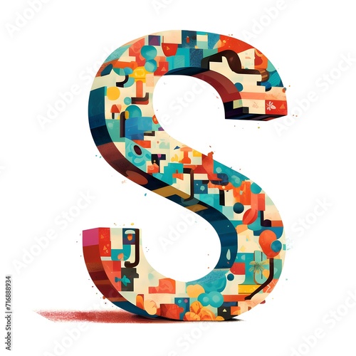 alphabet letter S colorful puzzle box style isolated