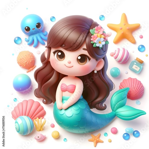 Cute 3D Mermaid Colorful illustration background