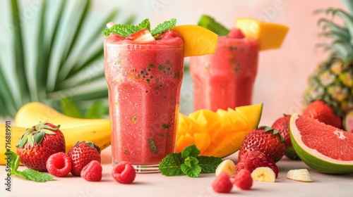 Tasty and vibrant smoothie with strawberries and bananas  health and vitality.