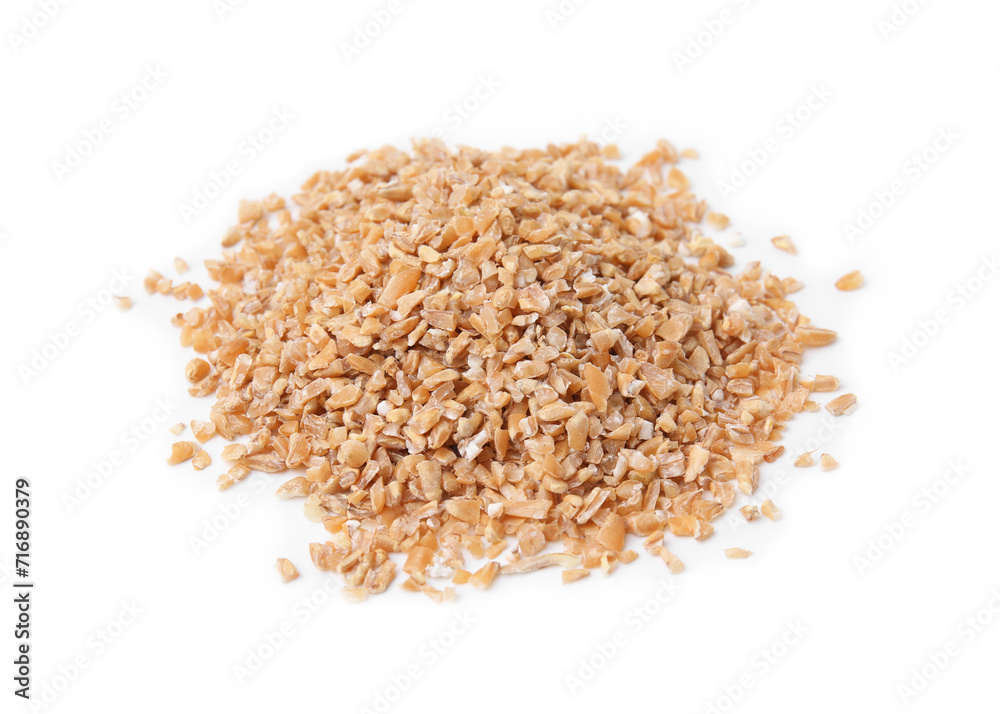 Pile of dry wheat groats isolated on white Pile of dry wheat groats isolated on white