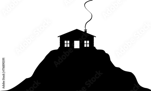 Vektor Silhouette Berg mit Haus - Wohnen mit Aussicht