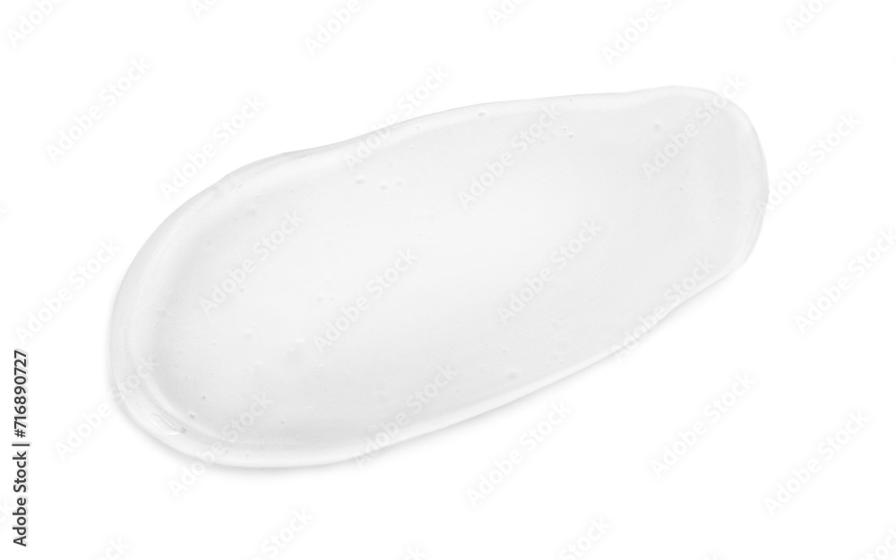 Sample of clear cosmetic gel isolated on white, top view