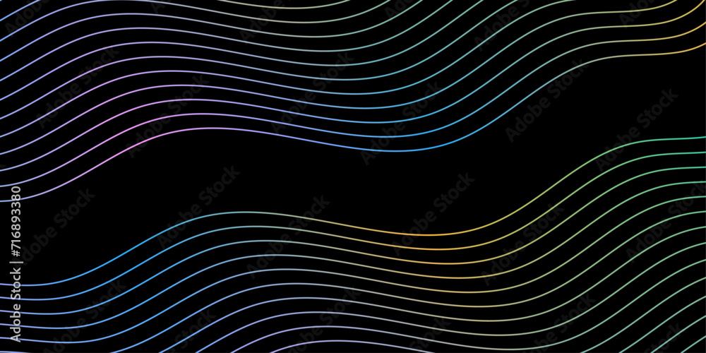 Abstract background with waves for banner. Medium banner size. Vector background with lines. Element for design isolated on black. Colorful gradient. Brochure Abstract background with waves for banner. Medium banner size. Vector background with lines. Element for design isolated on black. Colorful gradient. Brochure