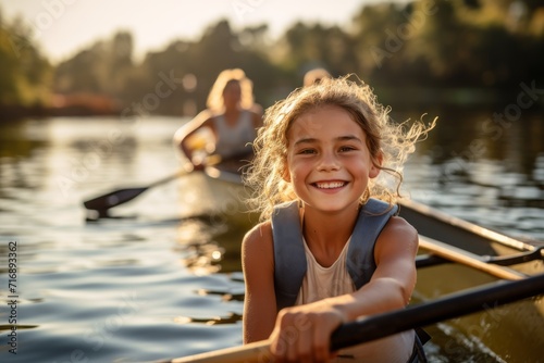 Portrait of a relaxed kid female rowing in a lake. With generative AI technology © Markus Schröder