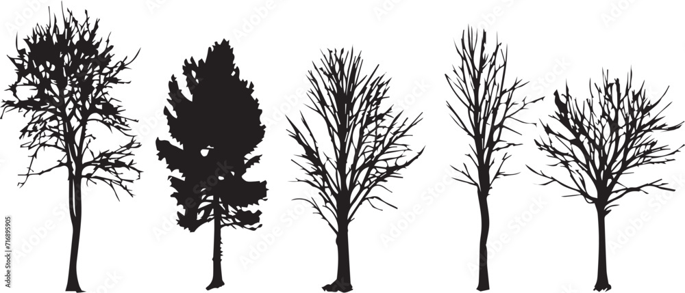 Fototapeta premium Set Trees. Hand drawn vector illustration 
