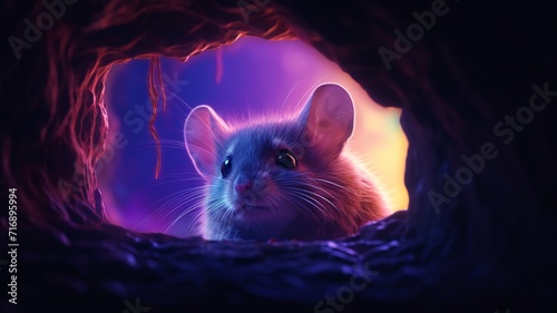A mouse is sitting on the river bank on illustrator Ai generated art