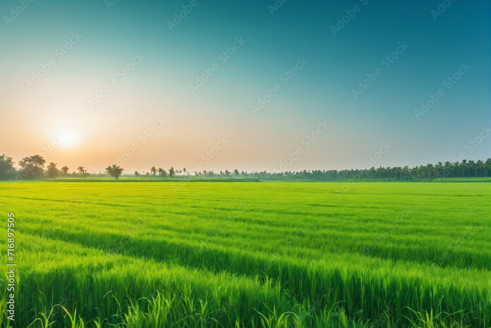 Image of vast, lush green field under bright, clear sky