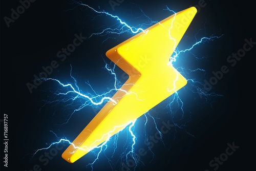 Clipart 3D minimal lightning icon Electric discharge symbol Technology illustration on White Background photo