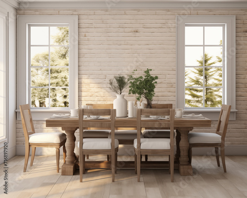 Farmhouse Style and Cozy Dining Room 3D Mockup Render