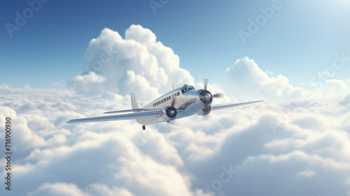 3D CGI animation of flying through white clouds towar