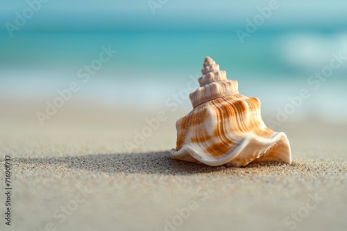 Close-up of a seashell on sandy beach