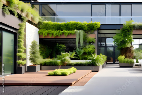 garden. buildings and greenhouses with vertical garden systems in urban areas