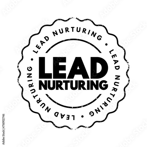 Lead Nurturing - process of developing and reinforcing relationships with buyers at every stage of the sales funnel, text concept stamp