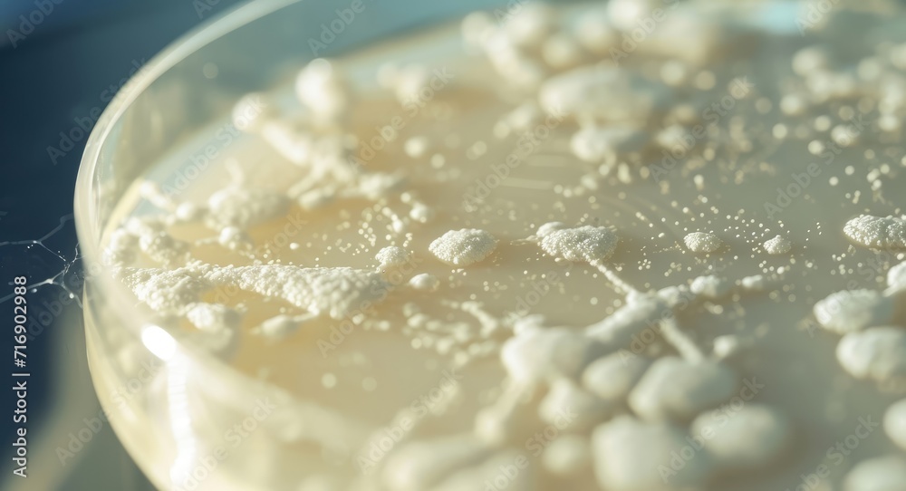 A close-up image of a petri dish with colonies of bacteria growing on it A close-up image of a petri dish with colonies of bacteria growing on it
