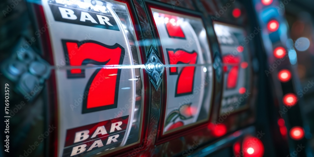 Slot machine showing jackpot win with 777 numbers Generative AI - obrazy, fototapety, plakaty 