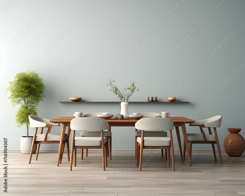 Mid-Century Modern Style Dining Room Mockup, 3D Mockup Render, Interior Design