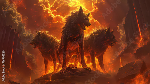 Fierce Hell Hounds at the Entrance to the Underworld