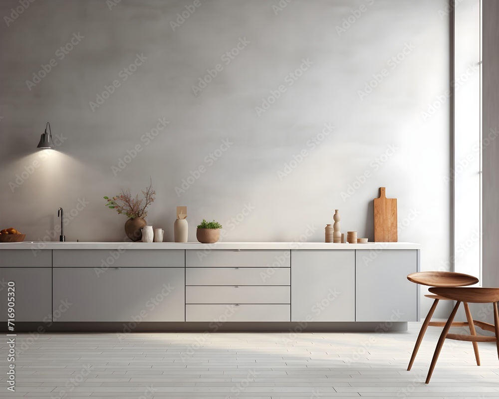 Nordic Style Kitchen Mockup, 3D Mockup Render, Interior Design