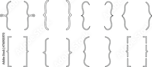 braces or curly brackets icon set, Black bracket . vector of Text brackets design. Icons vintage typography symbol. Thin signs of typography symbol. Pixel perfect, Hand drawn braces, punctuation mark.